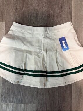 Prince Cream Pleated pickleball Tennis Skirt with Dark Green Stripes size medium
